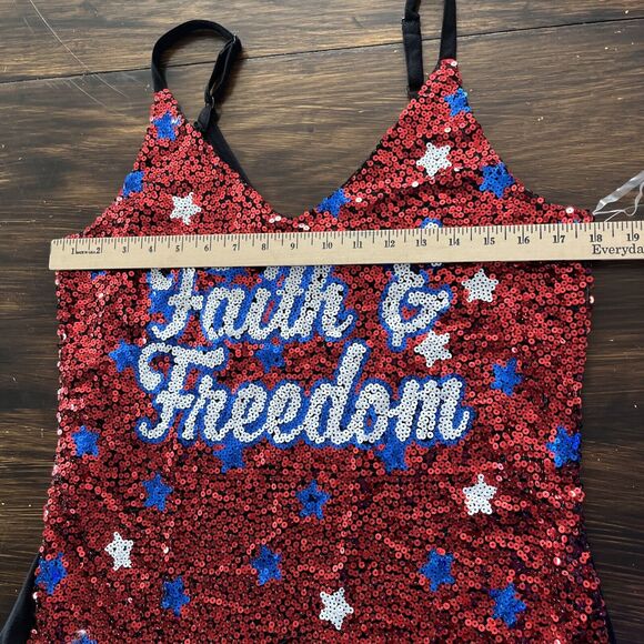 NWT Chance or Fate, Faith & Freedom red, white & blue sequined tank. Sz L - Picture 11 of 11